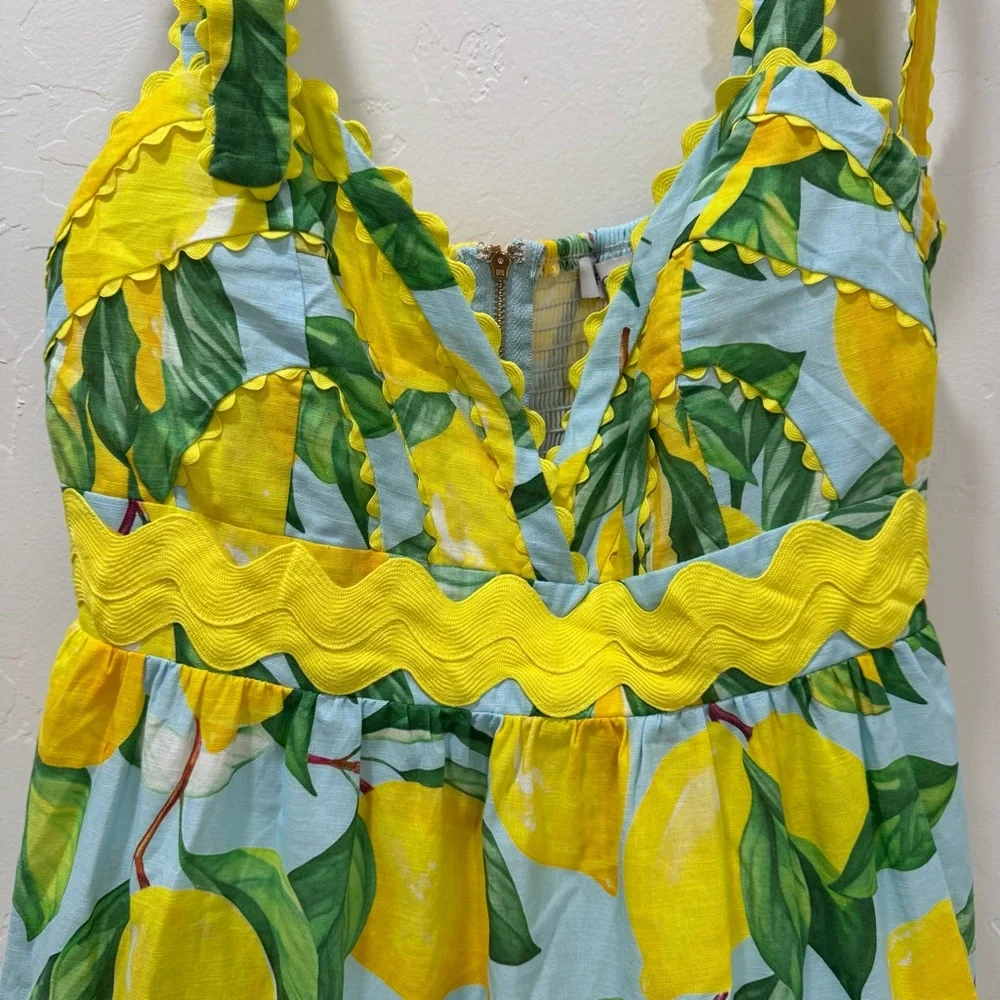EUC Prosperina Caterina Blue Lemon Print Linen Cotton Midi Dress Women's Large - Picture 5 of 15